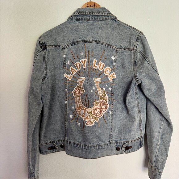 Rue Denim Lady Luck Jean Jacket, Size Medium - Picture 2 of 9